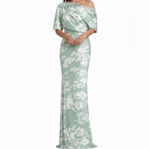Elegant Sage Green and White Floral Drape Sleeve Dress Labeled a size 4 NWT